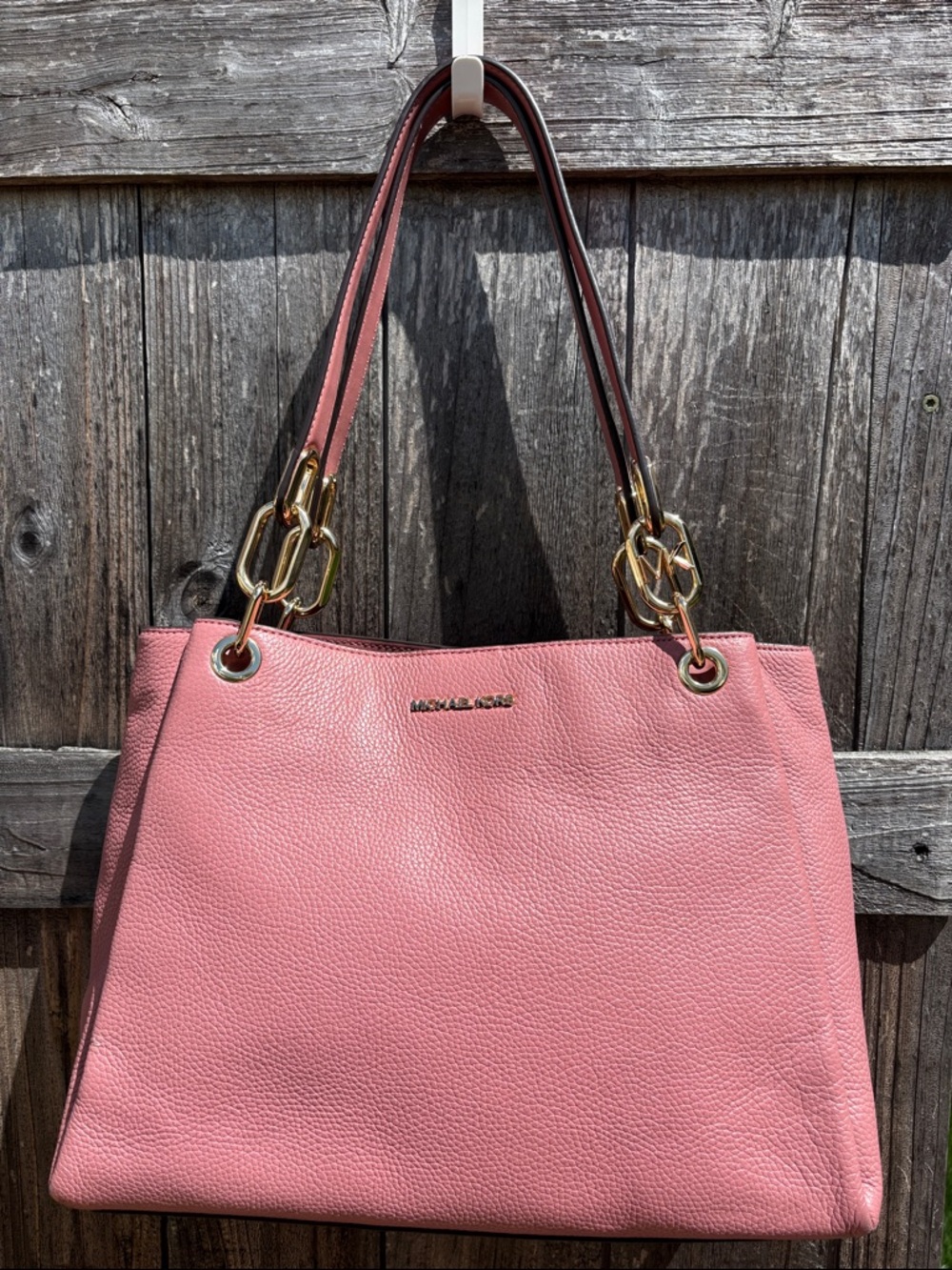 Michael Kors Trisha Rose Pink Leather Shoulder Tote
